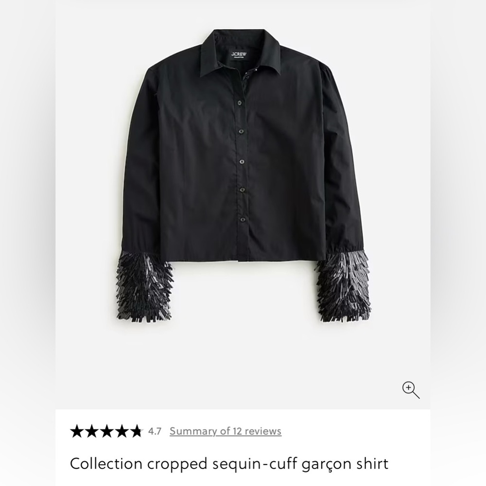 J. Crew Black Cropped Shirt with Sequin Cuffs